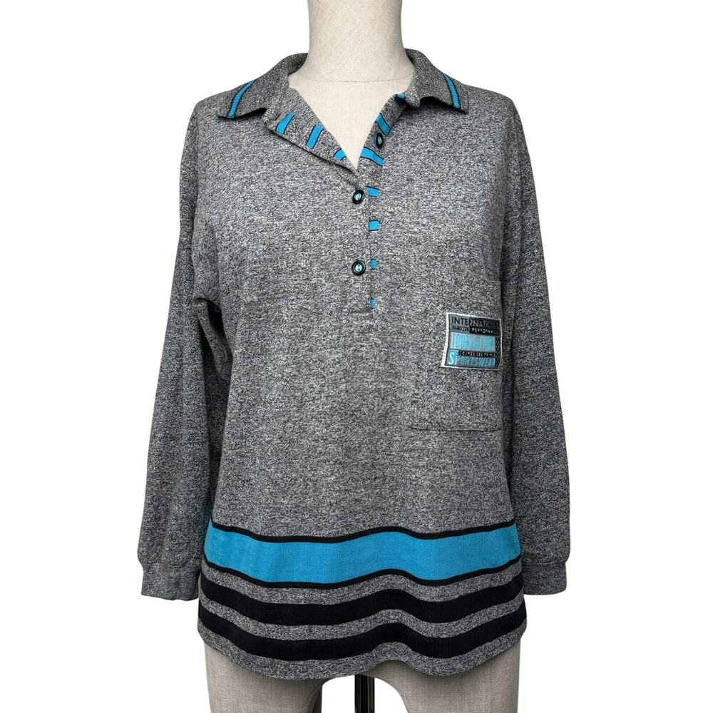 Vintage Hang Ten Marled Gray Pullover Polo Shirt Blue Made in USA Sz 3